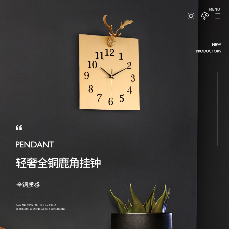Light luxury All copper Chinese quartz clock Wall clock Living room creative European watch Vintage American decorative hanging watch Mute