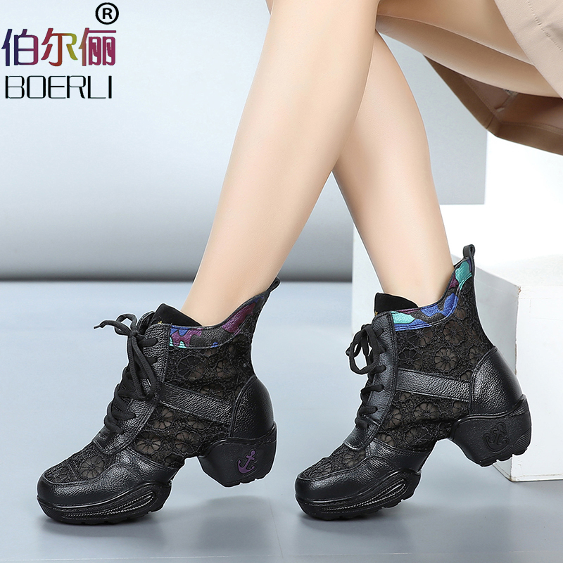 Berlady Square Dance Women's Shoes Summer New Dance Shoes Genuine Leather Breathable Lady Adult Water Soldiers Soft Bottom Dancing Shoes
