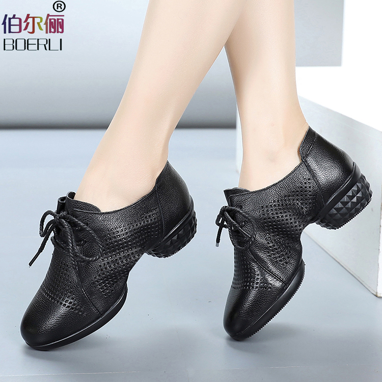 Berlady Square Dance Shoes Lady Spring Summer Genuine Leather Perforated Jazz Soft Bottom Fitness Shoes Dancing Shoes Women Sailors Dancing-Taobao