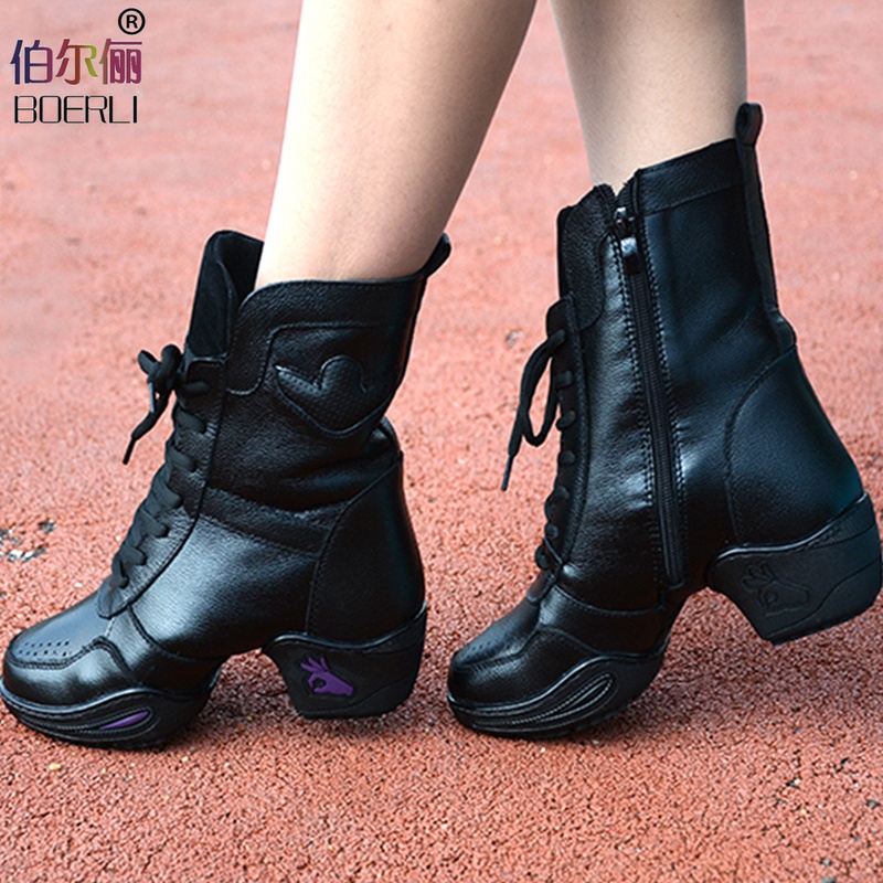 Belle Autumn Winter Genuine Leather Dance Shoes Women's Square Dance Shoes Jazz Modern Dancing Shoes Soft-bottom Water Soldiers Dance Boots
