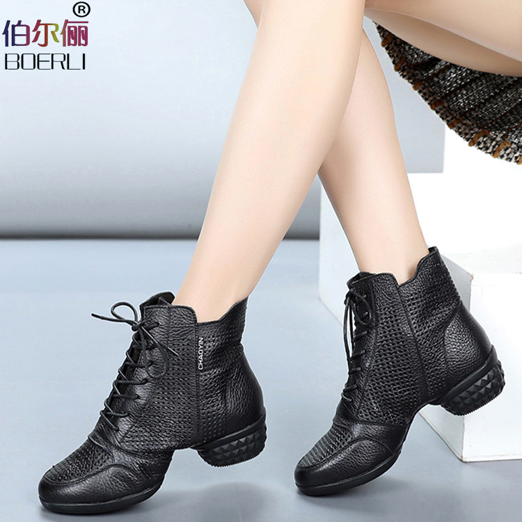 Beral Summer Dance Shoe Leather Water Soldiers Dance Shoes Women Soft Bottom Breathable Modern Dancing Shoes Adult Square Dance Shoes