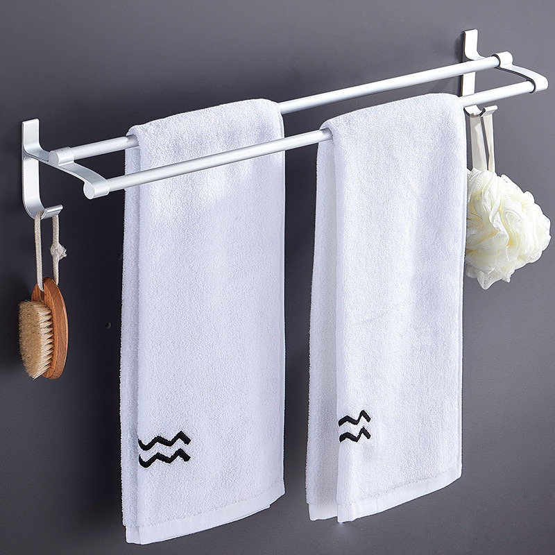 Towel Rod Free Punch Makeup Room Bathroom Single Double Pole Wall-mounted Towel Rack Toilet Space Aluminum Bath rack