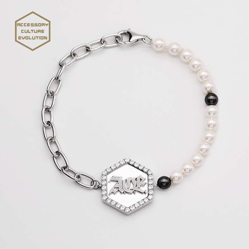 Esyi Reborn925 Silver Gemstone Pearl Metal Bracelet Chain Bracelet ins Trendy Stylish Niche Men and Women