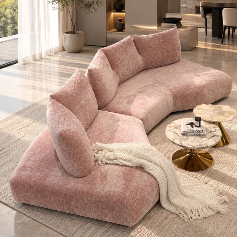 Italian-Style Minimalist Petal-Shaped Sofa, Chenille Cream-Style Irregular Adjustable Modular Arc-Shaped Fabric Sofa