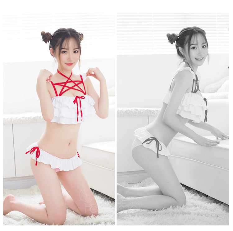 Hai-Yuan Girl Dì Han Đồ lót dễ thương Áo tắm gợi cảm ba điểm Chia bikini xù - Bikinis ao boi nu