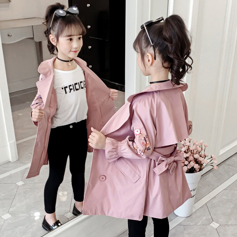Children's clothing girls' windbreaker spring and autumn mid-length version 2021 new Korean version of the Western style female baby children's middle-aged children's jacket tide