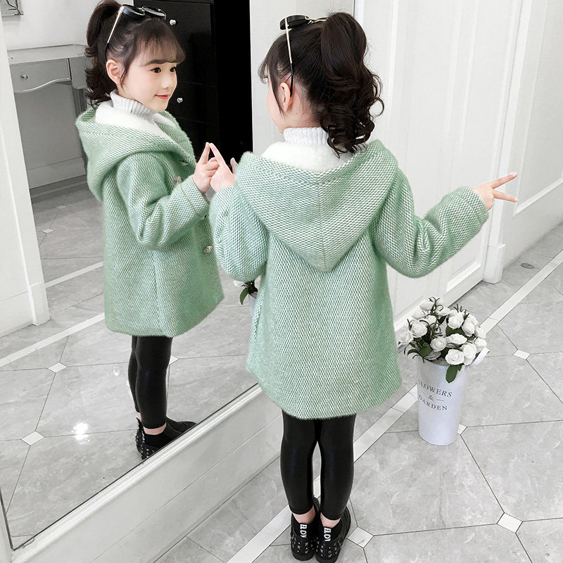 Girl's water mink suede subs large coat autumn winter clothing 2021 new medium long version children female baby jacket foreign-style warmth