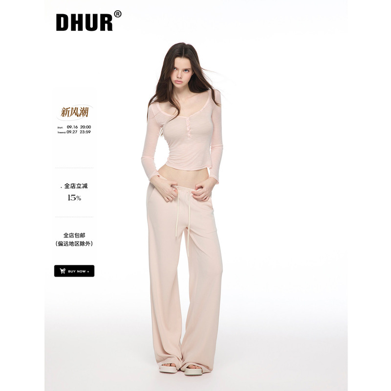 Dhur Light Pink Modal Casual Pants Elastic Waist Drawstring Drape Loose Floor-Length Wide-Leg High-Waisted Trousers Dhur Light Pink Modal Casual Pants Elastic Waist Drawstring Drape Loose Floor-Length Wide-Leg High-Waisted Trousers