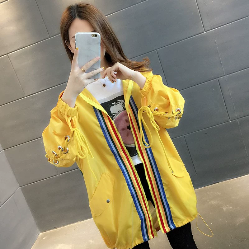 Quần áo nữ Hàn Quốc 2020 áo gió mùa xuân mới mùa xuân áo khoác lỏng mùa xuân và mùa thu quần áo chống nắng dài giữa mùa thu - Trench Coat