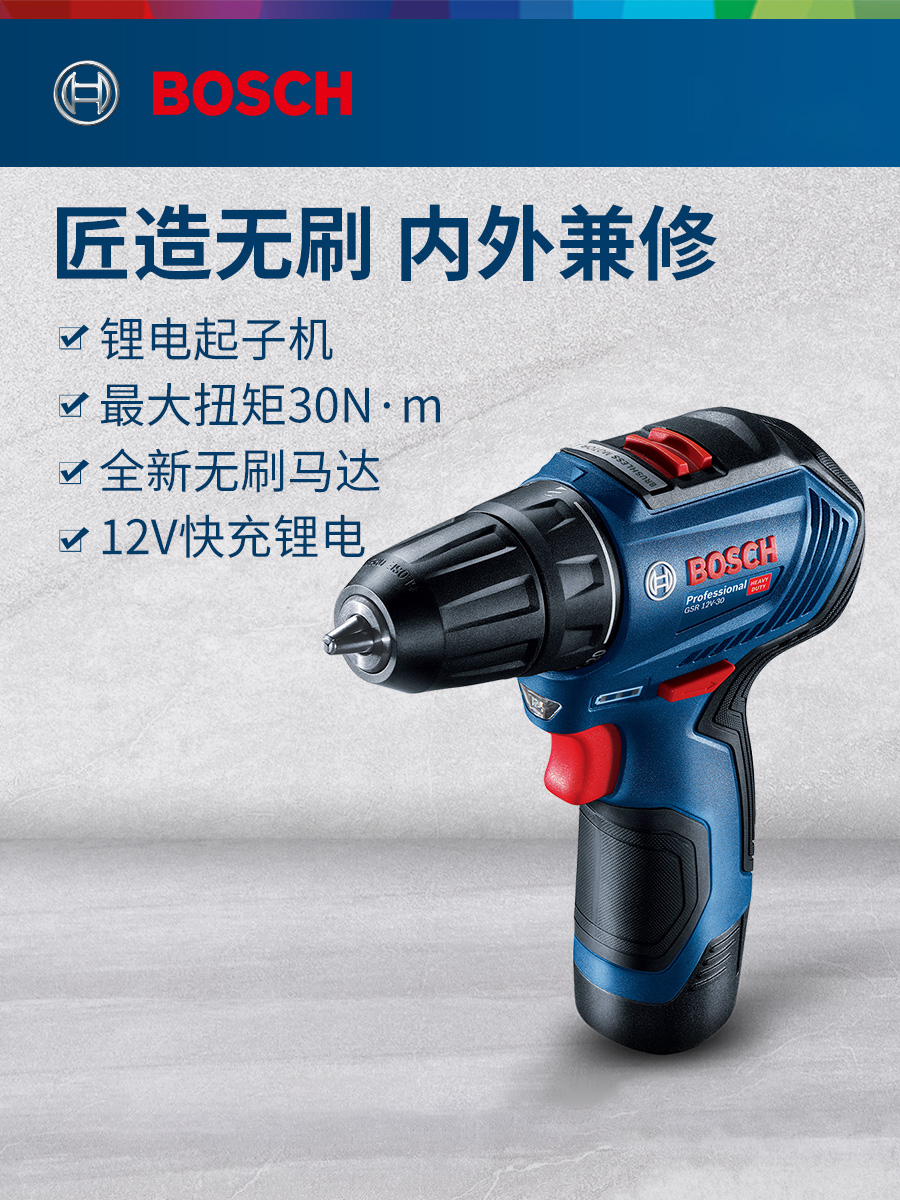 Bosch Power Tool Rechargeable Flashlight Turn Drill Screwdriver Industrial Home Small Brushless GSR12V-30