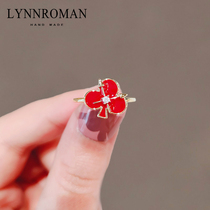 LYNNROMAN Designer Playing Cards Opening Ring Red Plum Index Finger Ring Small Crowd Personality Ring Adjustable