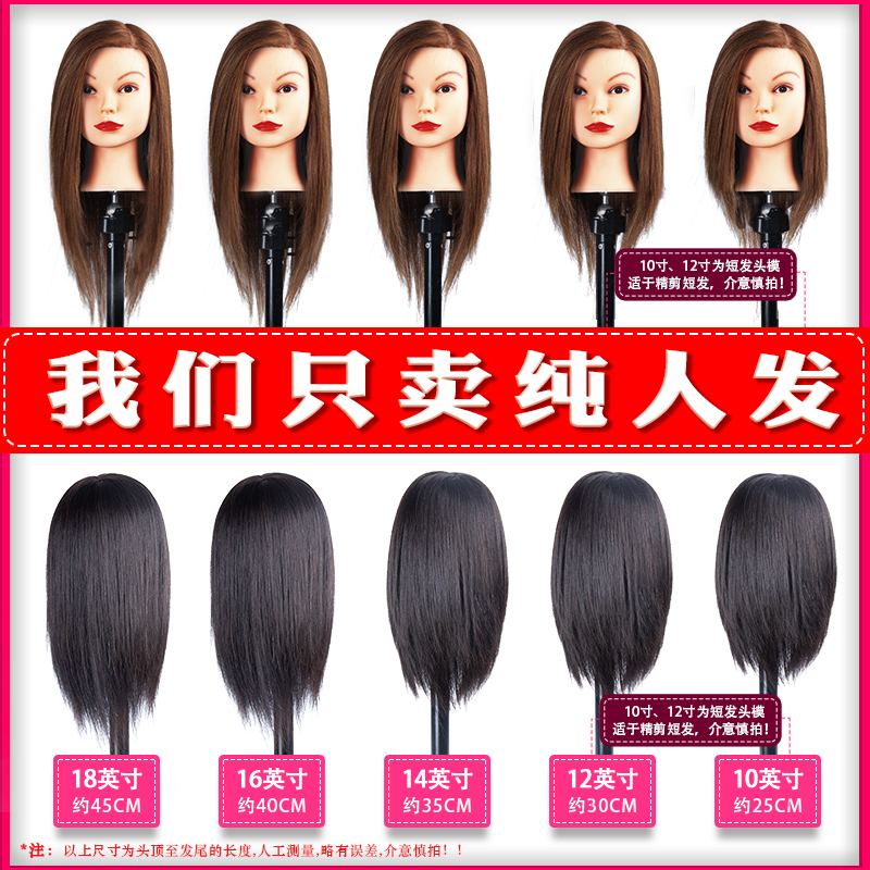 Hair head model full real hair dummy head model head doll head mold apprentice real hair can be permed dyeing blow style