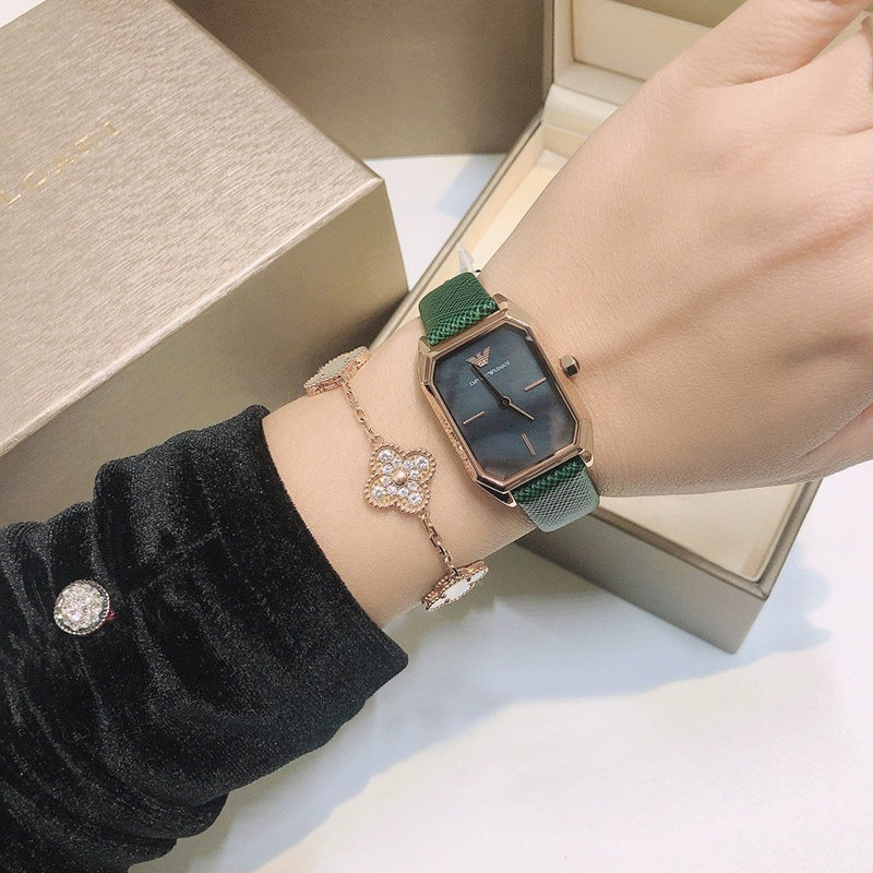 Armani watch female ARMANI retro square small dial green belt quartz watch AR11149