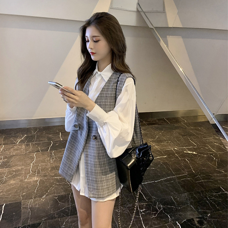 SANDRO VENETA fashion suit female 2021 spring and summer new Western style age-reducing shirt vest two-piece tide