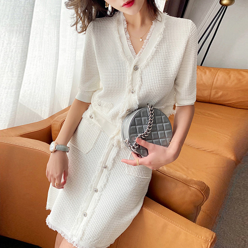 SANDRO VENETA Suit Skirt Woman 2021 Spring Summer New name Yuanyuan Piece V collar ice knit two sets of damp