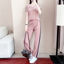 SANDRO VENETA GOLD VELVET SUIT WOMAN 21 Summer new loose Fashion foreign air wide pants Two sets