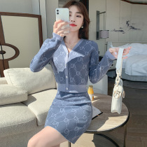 SANDRO VENETA FASHION SUIT WOMENS SPRING NEW KOREAN VERSION Body Slim Sweater Short Skirt two sets of damp