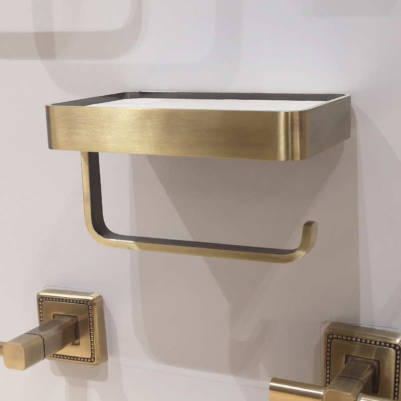 Full copper toilet paper towel rack toilet paper roll holder free of punch hanging wall box bathroom shelve toilet let go frame-Taobao