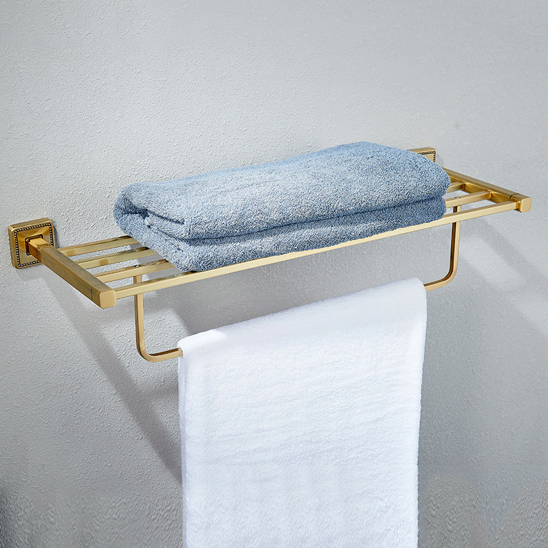 Full copper bathroom hardware pendant set bathroom towel rack toilet European gold bath towel shelf five-piece set