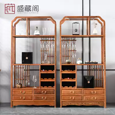 Mahogany furniture Chicken wing wood wine cabinet New Chinese single door wine cabinet Living room Bogu rack wine cabinet Small wall display cabinet