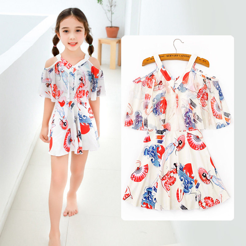 Swimsuit girl Children's one-piece dress Baby Korea CUHK Elementary school Children's Holiday Princess Bubble Hot Springs Bathing Suit