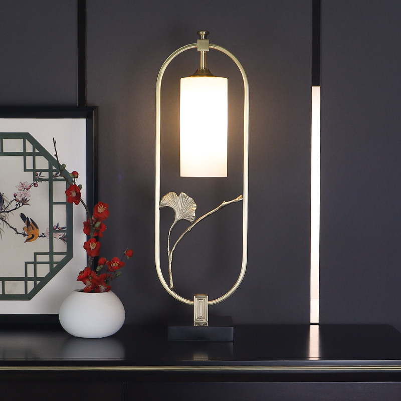 Table lamp bedside lamp bedroom new Chinese style living room wedding study retro household flowers and leaves Zen light luxury all copper lamps