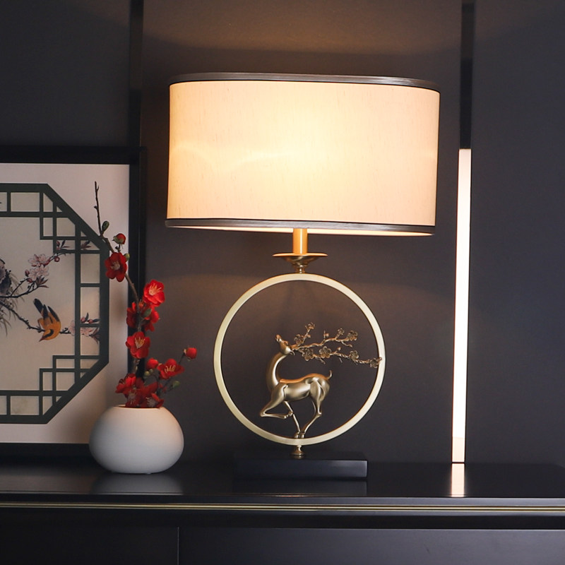 New Chinese-style all-copper table lamp living room study bedroom bedside lamp classical light luxury Chinese style antler Zen table lamp