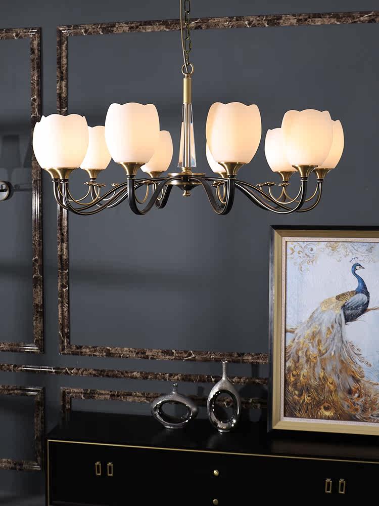 New Chinese all-copper chandelier Living room Modern simple dining room Plum Zen tea room Light luxury bedroom Chinese style lamps