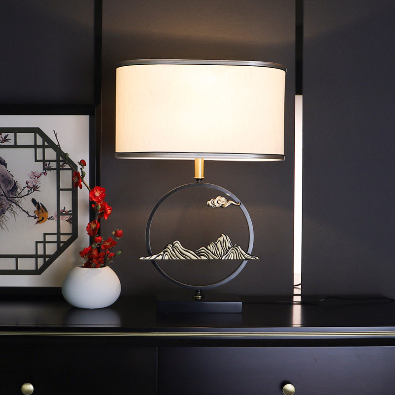 New Chinese all-bronze table light bedroom bedside headlights retro living room romantic and cozy Chinese Fengshan Zen Mood Desk Lamp