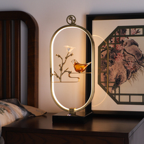 New Chinese table lamp bed headlights bedroom living room full copper romantic cozy nemesis red wedding bird language flower incense Zen Serie table lamp