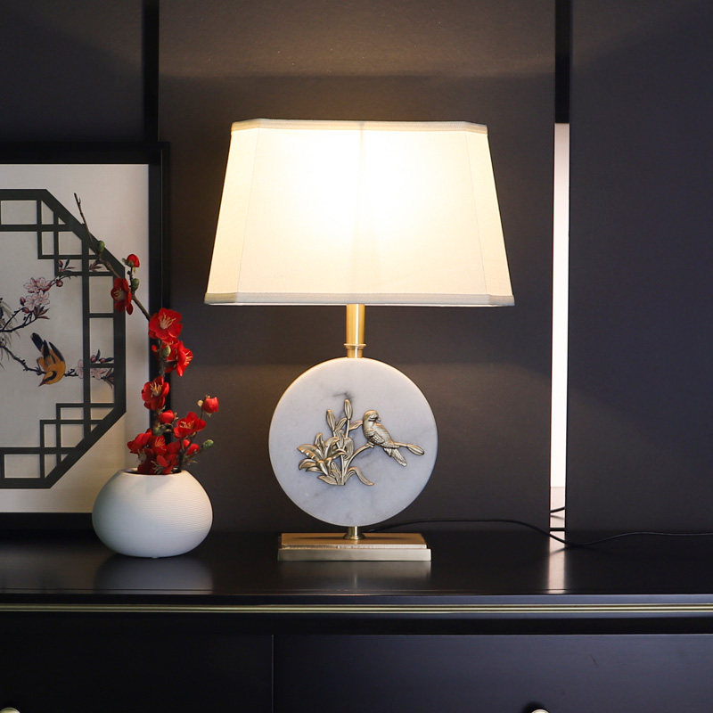 New Chinese-style all-copper table lamp bedroom bedside lamp retro living room dimming simple modern light luxury bird Zen table lamp