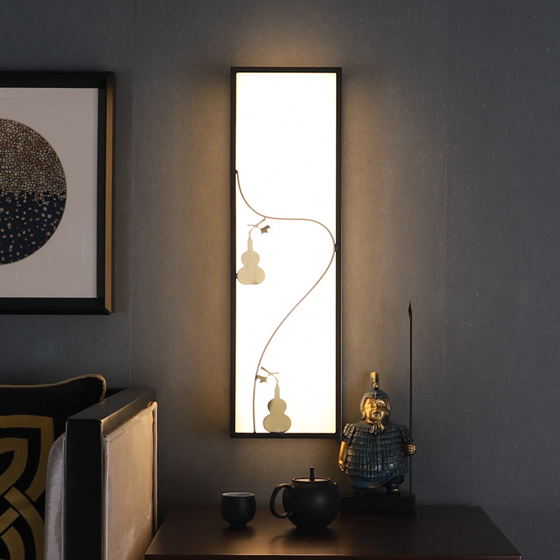 New Chinese style marble wall lamp living room TV background wall full copper Chinese style villa bedroom bedside Zen lighting