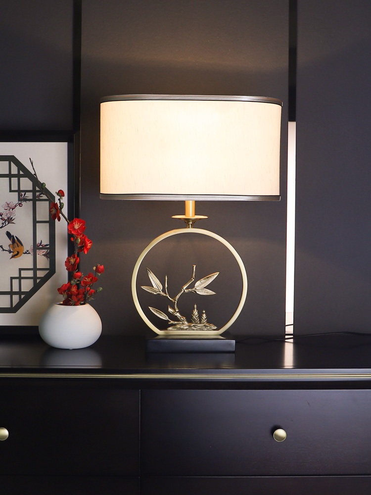 New Chinese-style all-copper table lamp bedside lamp bedroom romantic warm living room study retro Chinese style Zen table lamp