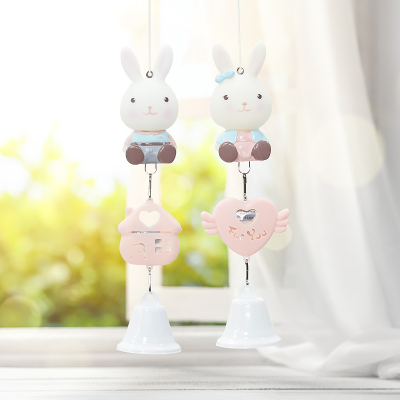 Rabbit wind chimes hanging couple A pair of cute wind chimes hanging on the door Hanging girl heart room decoration open the door