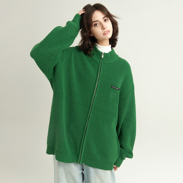 NNOVA cardigan ເສື້ອກັນຫນາວສີຂຽວ trendy ແຫ່ງຊາດສໍາລັບຄູ່ຜົວເມຍຜູ້ຊາຍແລະແມ່ຍິງ knitted jacket lazy ດູໃບໄມ້ລົ່ນແລະລະດູຫນາວ knitted ວ່າງເທິງ