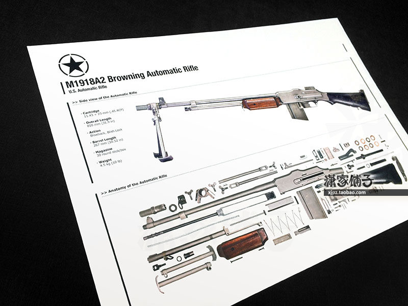 American Browning Automatic Rifle M1918A2 Light Machine Gun Firearms Structure Chart Wall Chart Poster Decorative Painting