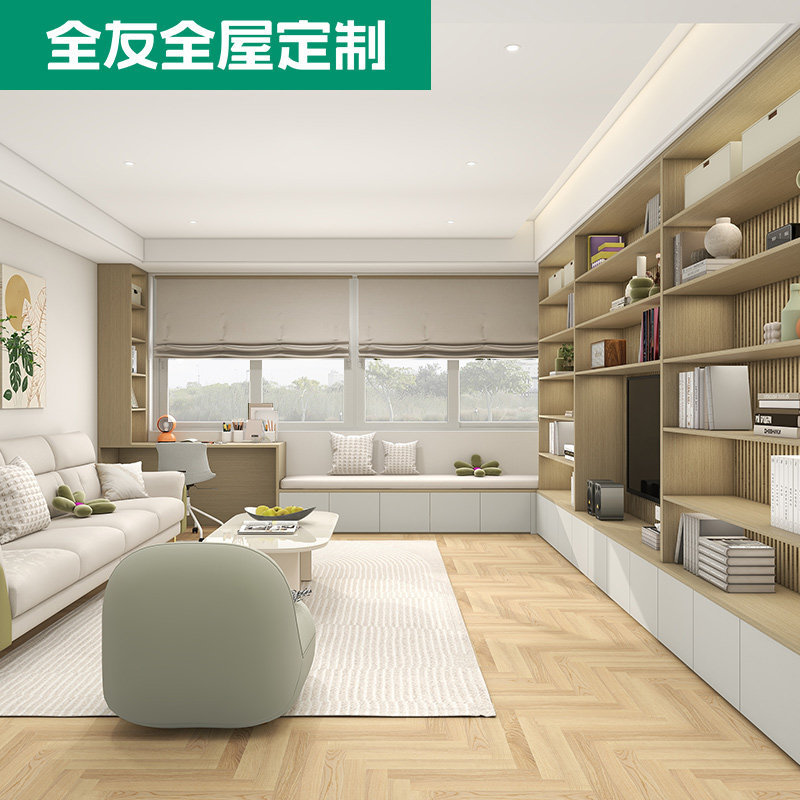 全友全屋定制现代简约电视柜背景墙一体组合墙，客厅收纳新潮流！-定制电视柜-淘宝百科网