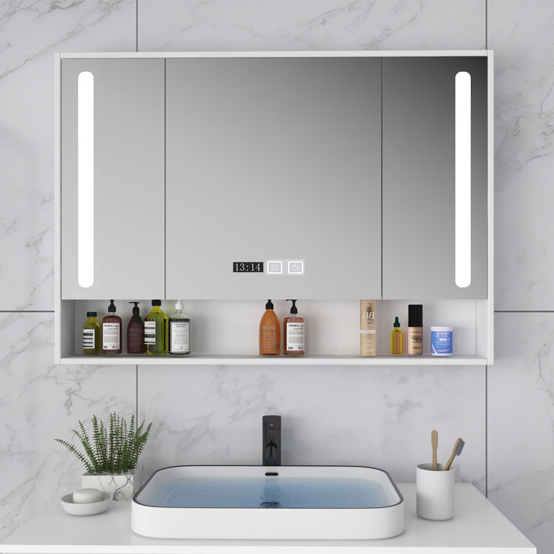 Intelligent bathroom mirror cabinet wall-mounted toilet mirror storage integrated cabinet with lights defogging small apartment custom mirror cabinet