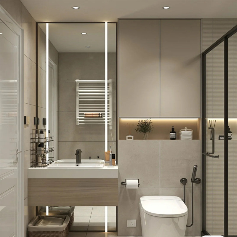 Smart hanging mirror with light defogging Bathroom mirror with light Metal frame wrought iron frame non-standard custom mirror door