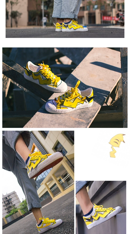 Kéo lại đôi giày vẽ tay 2019 mới nổ mìn giày vải cao cấp graffiti Pikachu thoáng khí nam và nữ giày thủy triều - Plimsolls