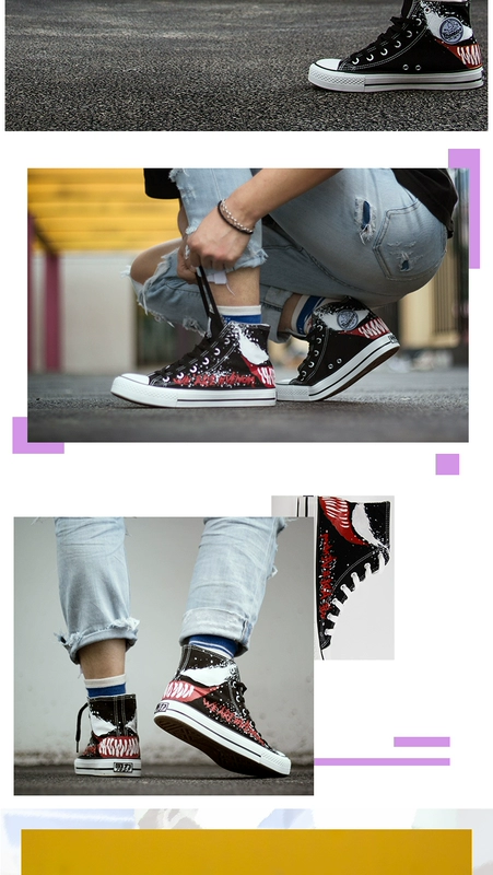 Kéo lại giày vải cao nam vẽ tay nổ graffiti giày nọc độc giày nam Tokyo ghoul - Plimsolls giày converse đế cao