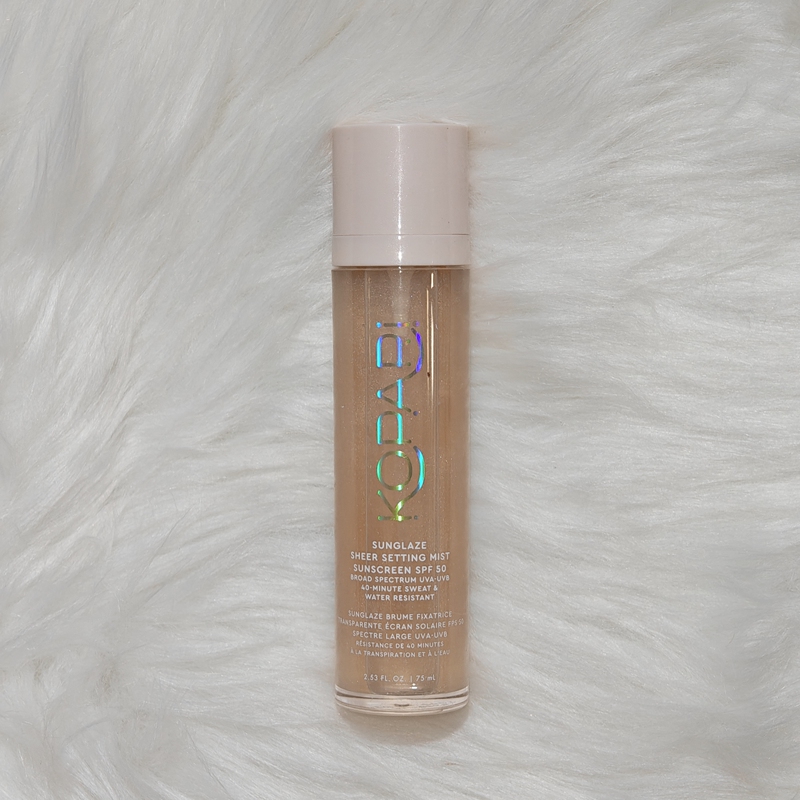 In Stock: American Kopari Sunglaze Lightweight, Glossy, Moisturizing Facial Sunscreen Setting Spray Spf50