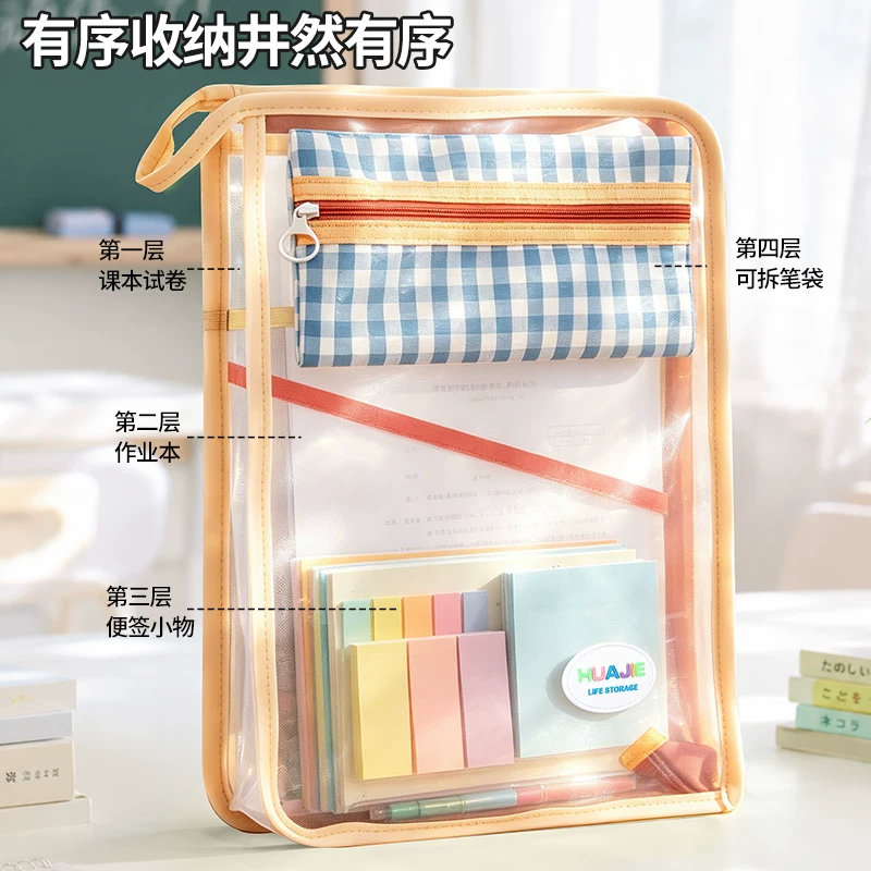 Detachable pencil case for folders, files bag, multilayer handheld storage bag for documents for students, capacious study bag, classification