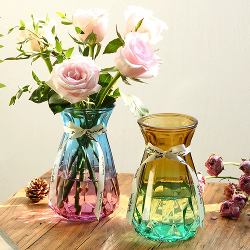 Европейская простая стеклянная ваза Прозрачная цветовая квадратная гидропонная бамбуковая бамбука Гуаньян