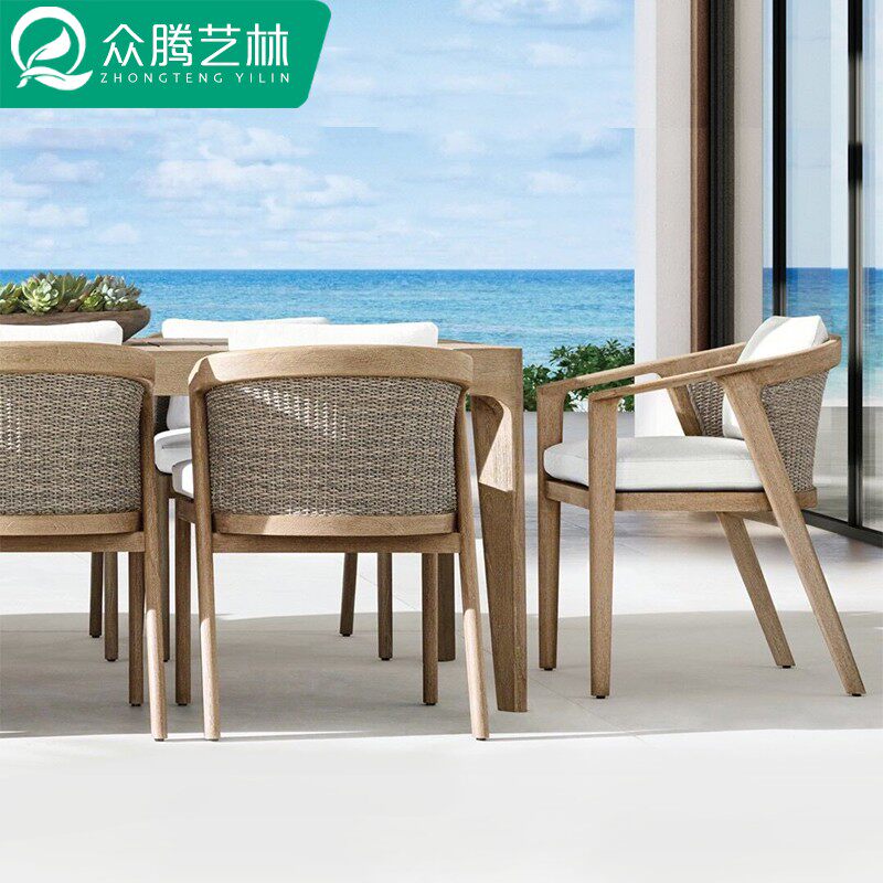 Teak Wood Outdoor Table And Chairs Patio Table Open-air Villa Garden Terrace Waterproof Sunscreen Outdoor Embalming Wood Long Table Composition