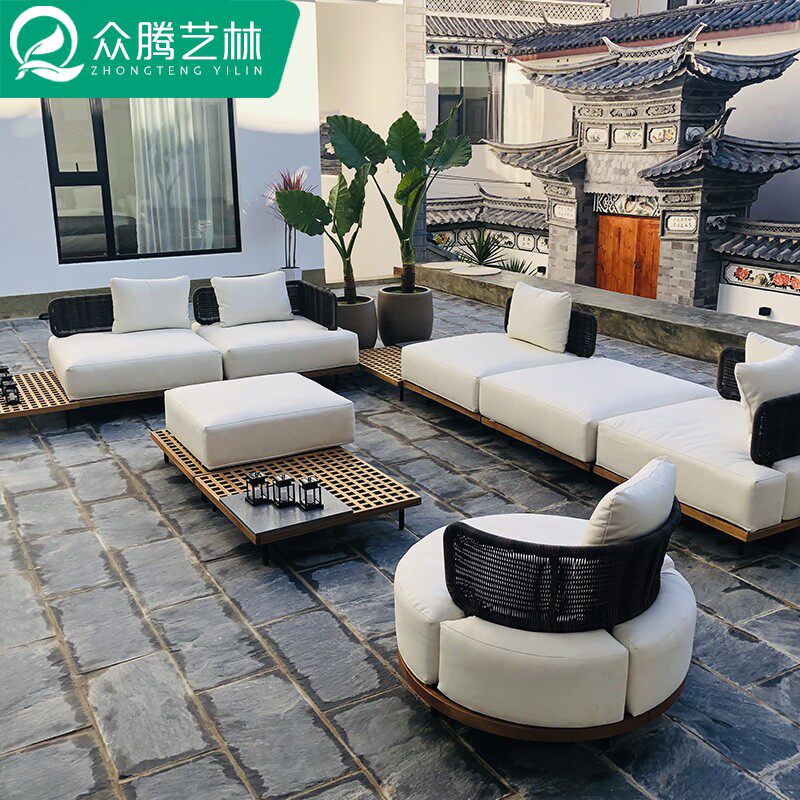 Outdoor Rattan Sofa Patio Patio Furniture Garden Combed Waterproof Sunscreen Outdoor Terrace Casual Rattan Chair Sofa Combination