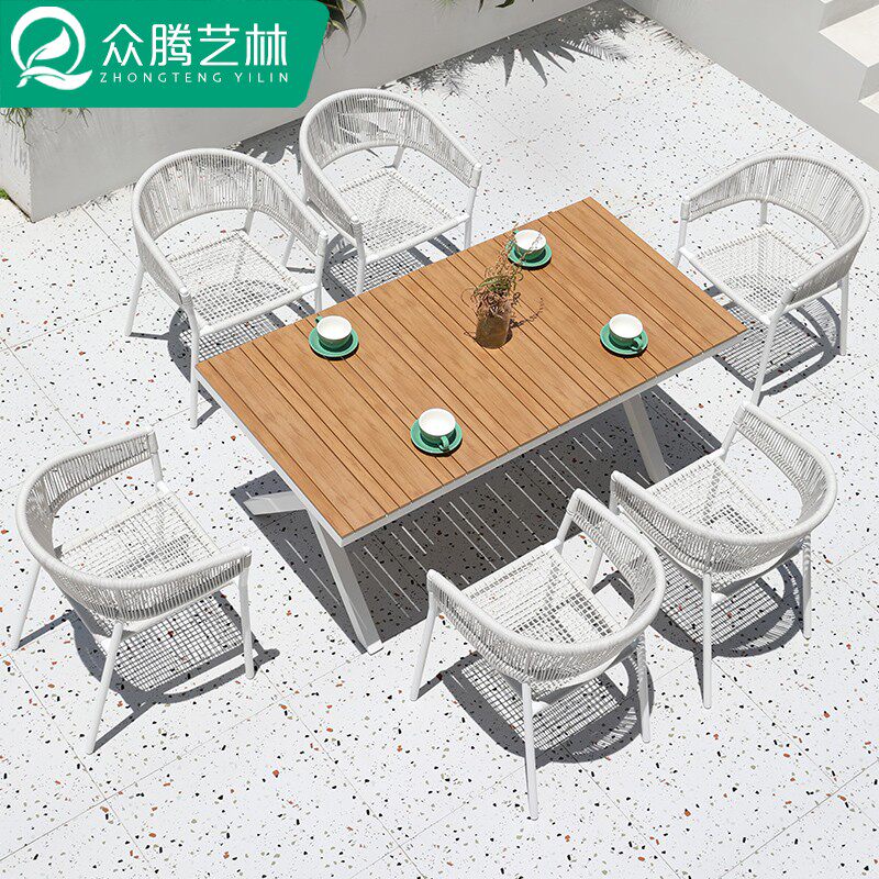 Outdoor Table And Chairs Patio Balcony Casual Rattan Chair Greenhouse Waterproof Sunscreen White Milk Tea Shop Outdoor Rattan table and chairs