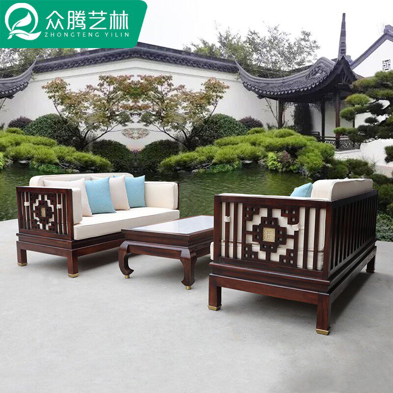 Outdoor Solid Wood Sofa New Chinese Courtyard Garden Teak Teak Furniture Creative Outdoor Leisure Embalming Wood Sofa Combination