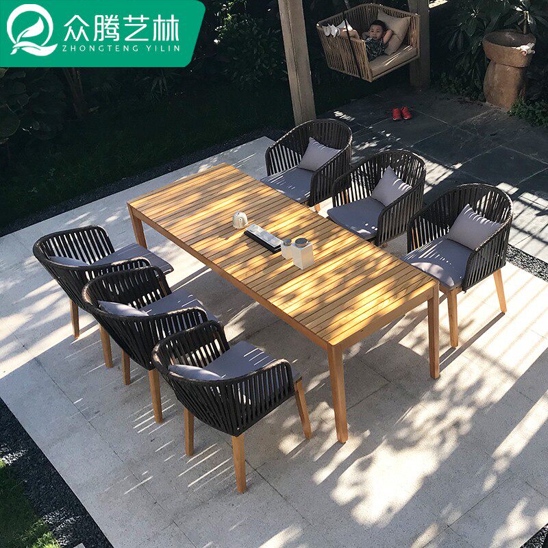 Villa Outdoor Table And Chairs Patio Open Air Grapefruit Vines Furniture Outdoor Leisure Terrace Yard EMBALMING WOOD TABLE AND CHAIRS