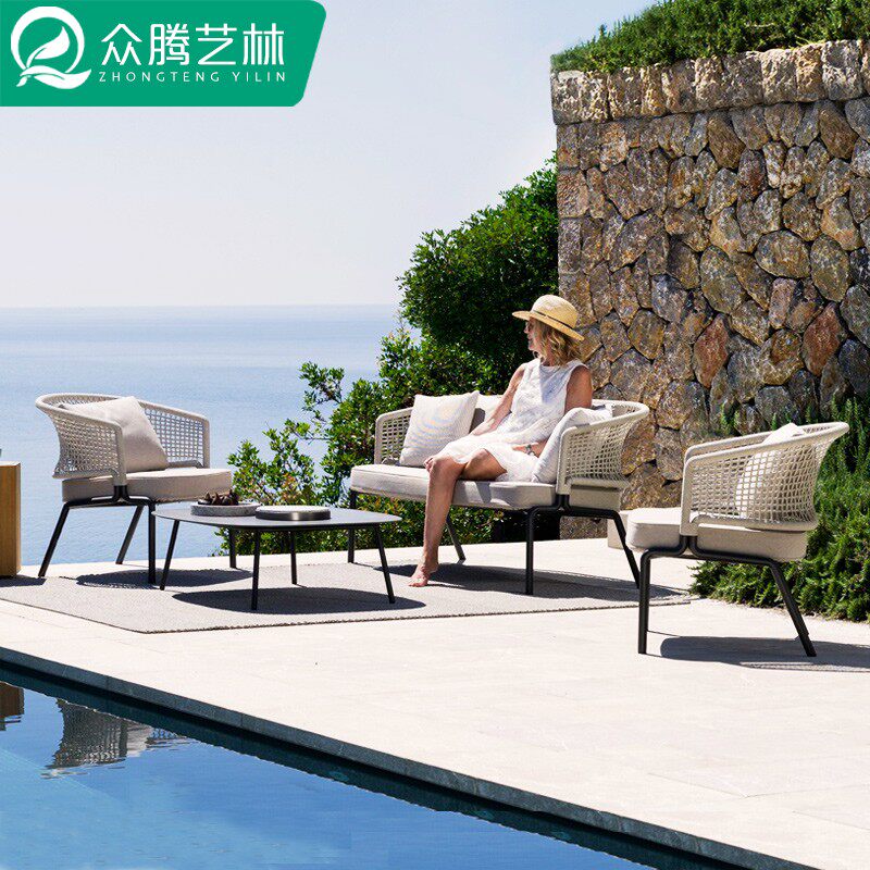 Outdoor sofa courtyard villa leisure coffee table combination outdoor garden hotel open-air rattan single rattan chair furniture